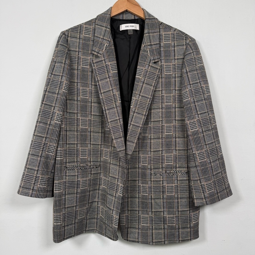 Jones Studio Oversized Black and White Houndstooth Blazer, Size XL